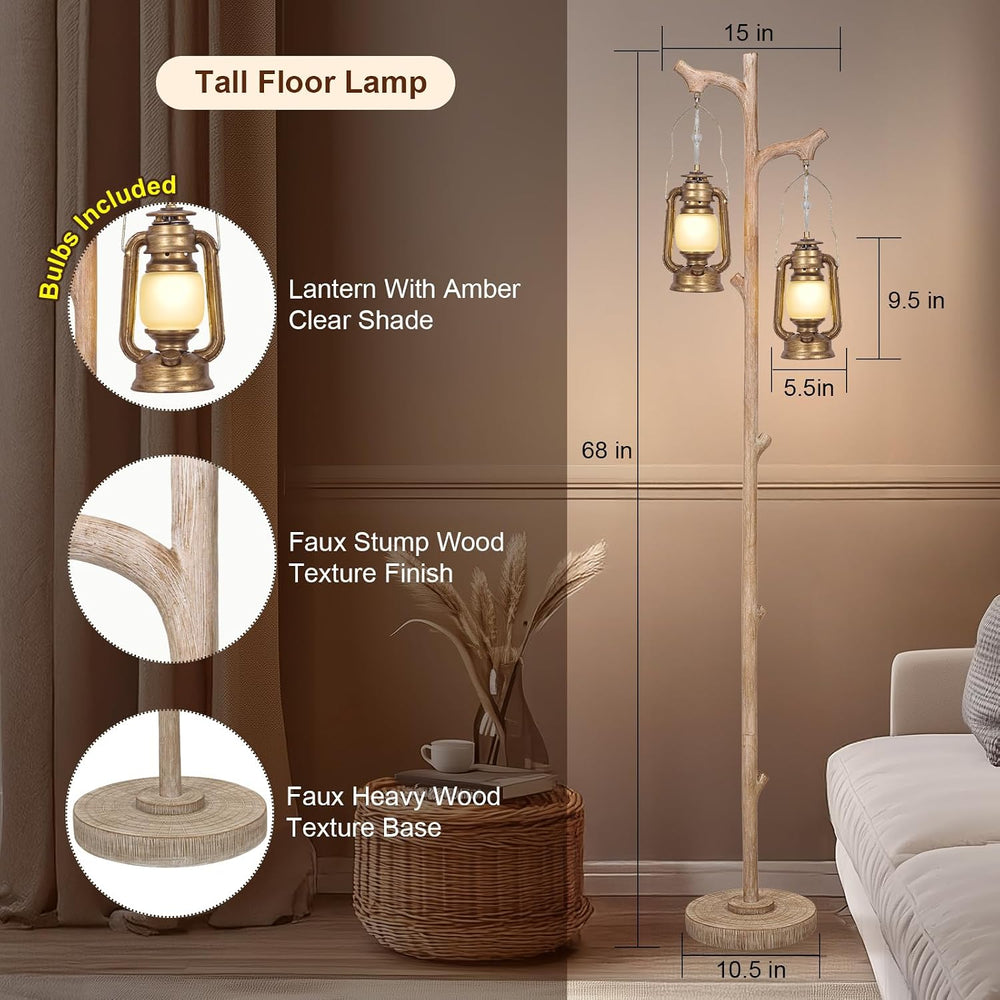 Scenekoy Vintage 68” Tall Resin Floor Lamp with Lanterns, Dimmable