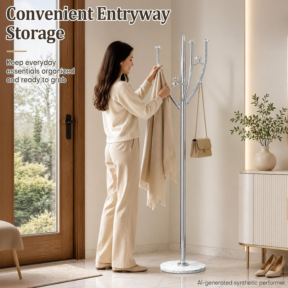 Homde Heavy Duty Coat Rack: Metal Marble Base Improved Stability (Silver)