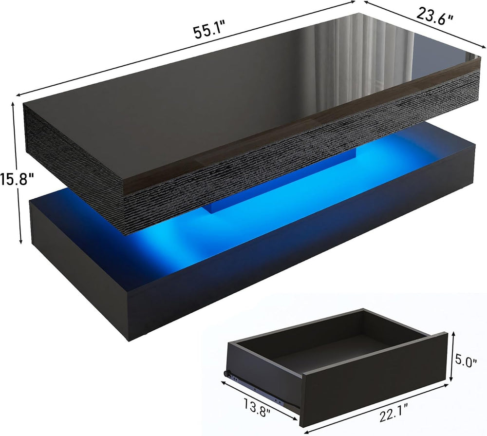 55in Large High Glossy LED Coffee Table,Modern Coffee Table for Living Room