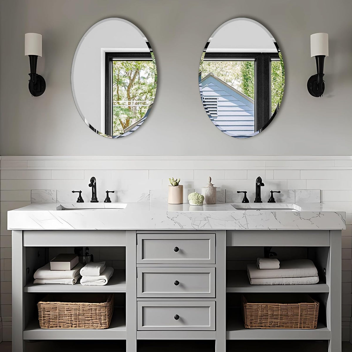 Bathroom Mirror for Over Sink 16" x 24" Oval Frameless Wall Mirror