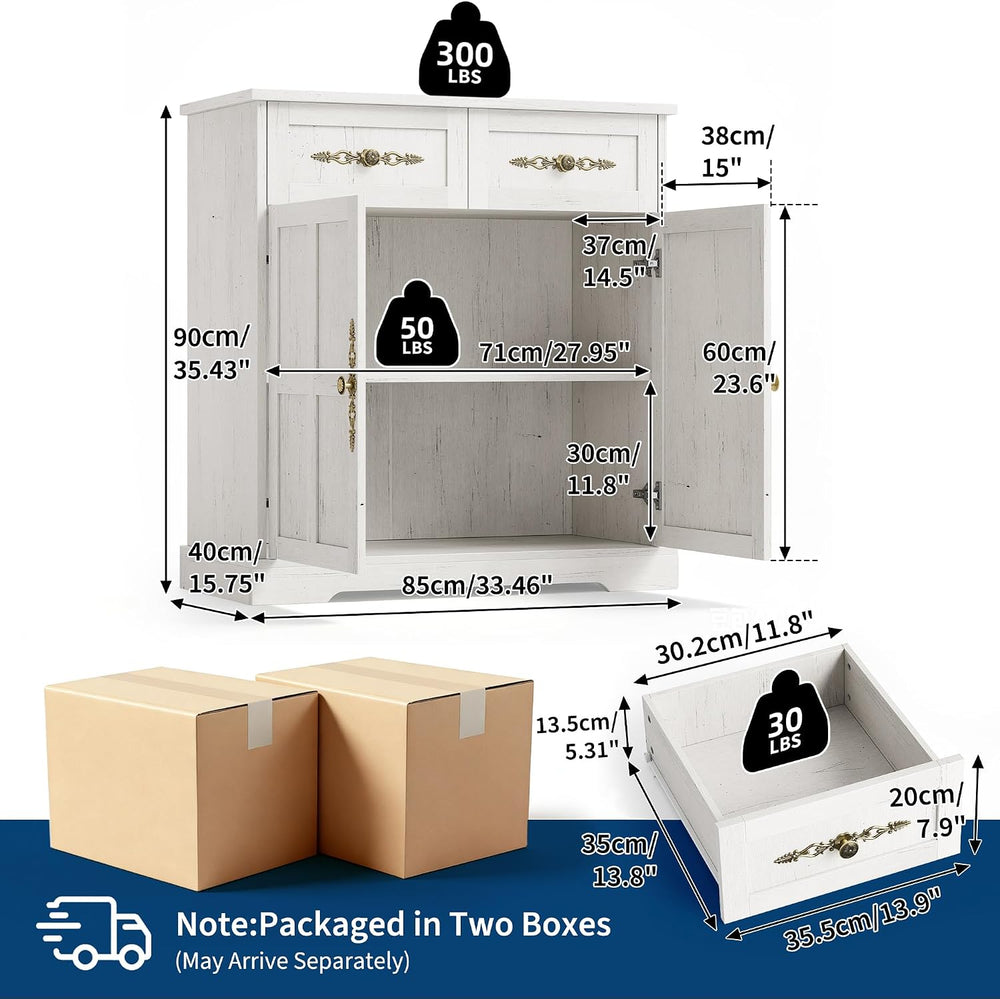 Garvee 33.5" W Farmhouse Buffet Cabinet with Storage, Kitchen Cabinet,White