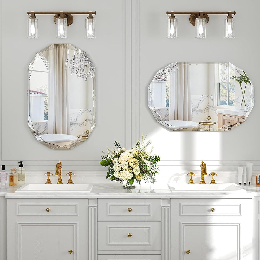 Krymnar 30x22 Inch Beveled Oval Bathroom Mirror, Frameless Copper-Free Silver...