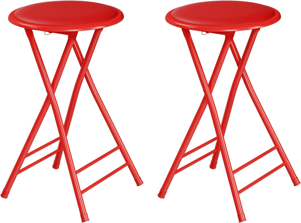 Lavish Home Folding Stool with Padded Backless Seat Set of 2, Red, 24”
