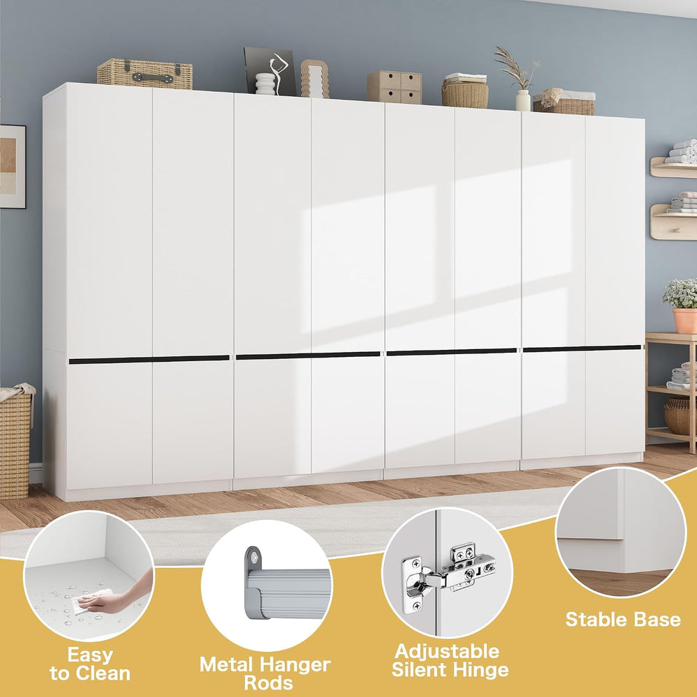 White Armoire Wardrobe Closet with 8 Doors: 75" H x 126" W