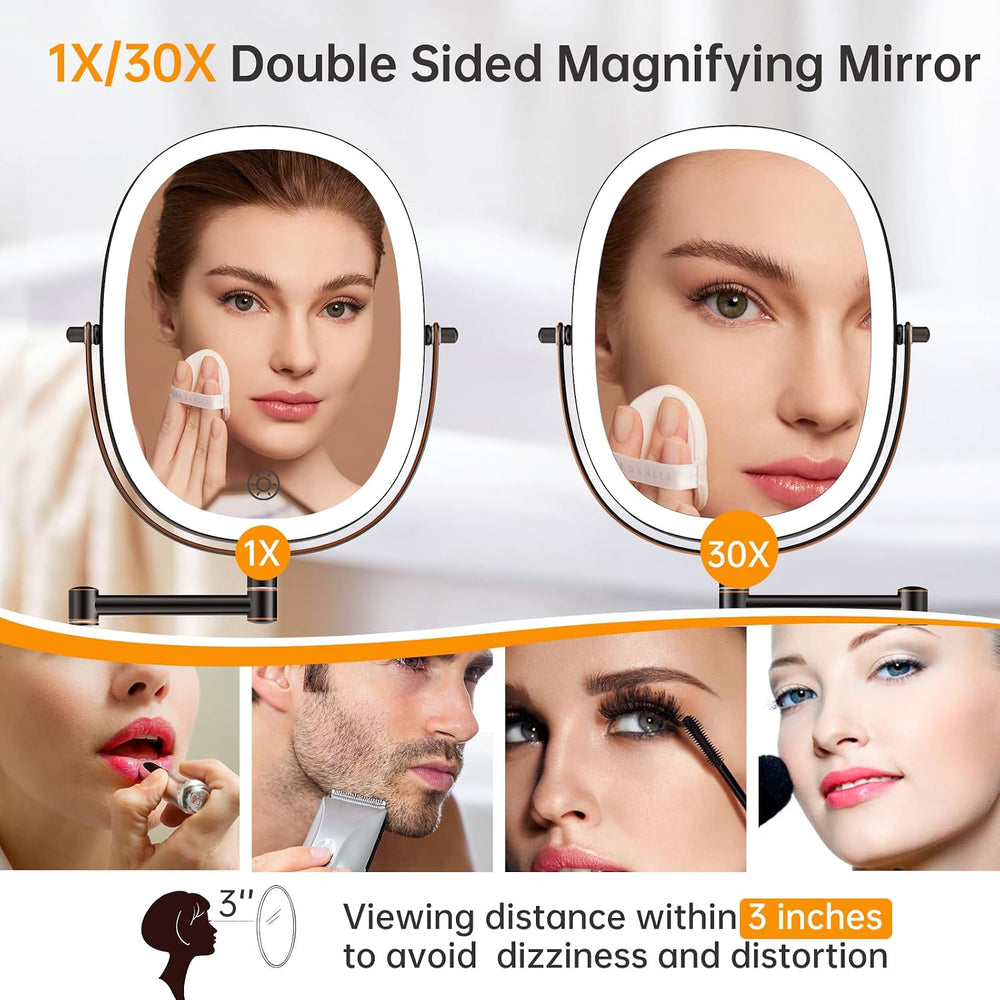 FUNTOUCH 5000mAh Rechargeable Wall Mounted Lighted Makeup Mirror, Bronze