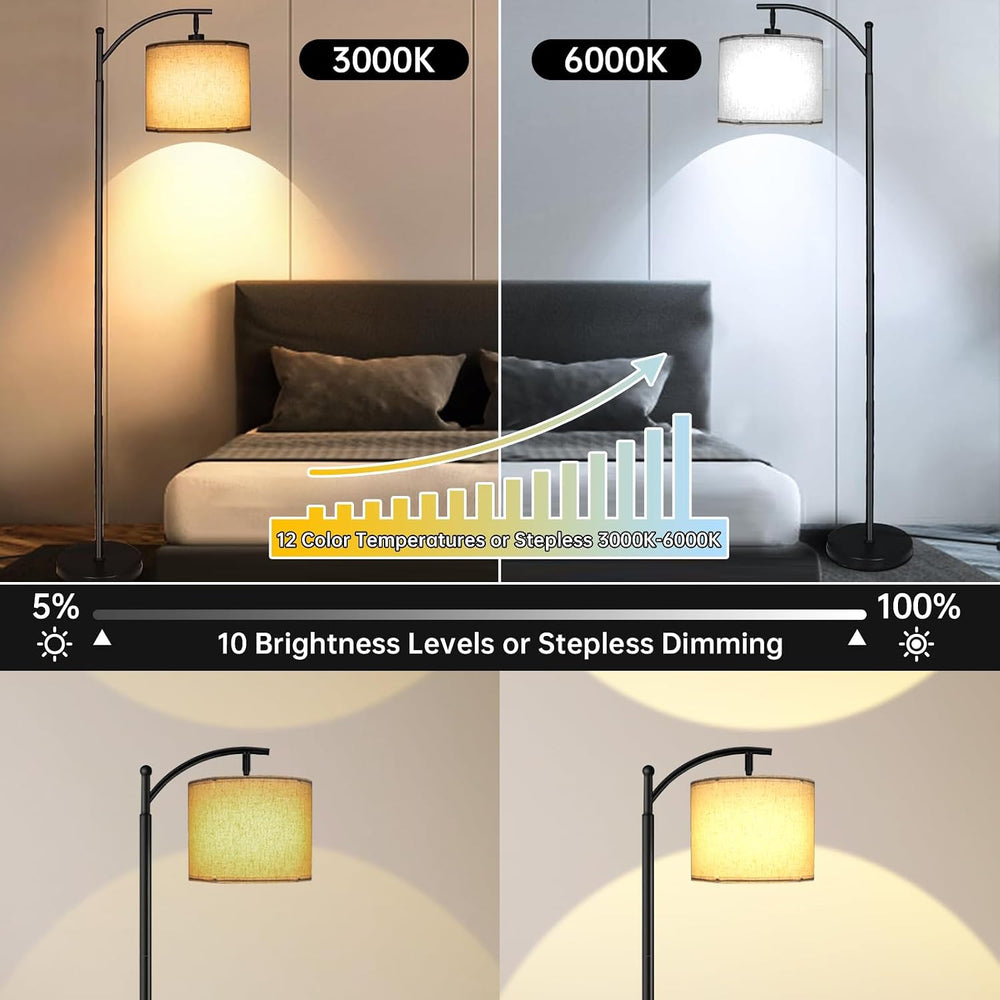 mukuxin LED Floor Lamps for Living Room, 12W 1200LM Modern Arc Floor Lamp wit...