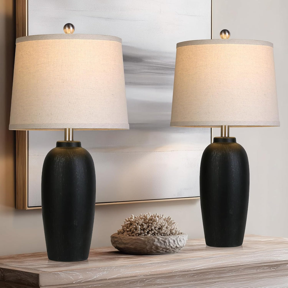Jar Table Lamps Set of 2, 25" Ceramic Bedside Lamps for Living Room, Bla...