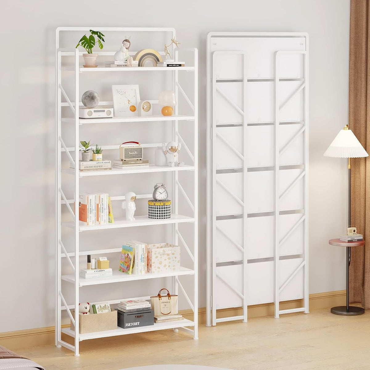 jsb 6 tier no assembly folding bookshelf, 30.3" showing dimensions