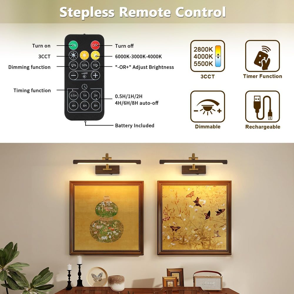 DESOOP Wireless Picture Light, Wood Grain Finish Art Light with 3CCT
