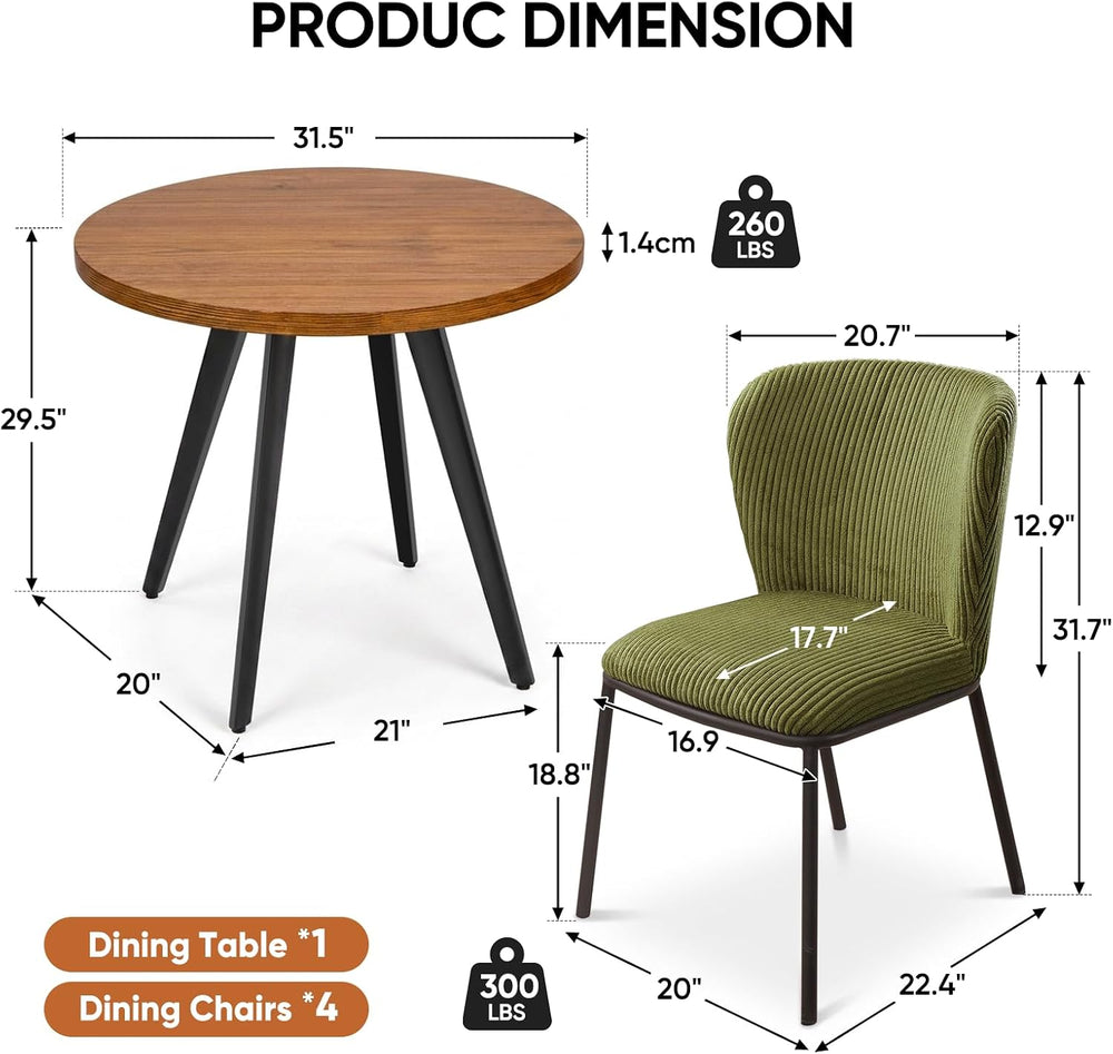 31.5" Round Dining Table Set for 4, Small Kitchen Table and Chairs Set