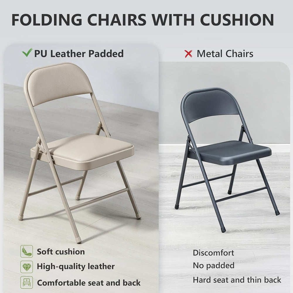 Padded Folding Chairs 2 Pack, PU Leather Folding Chairs for Outside and Indoo...