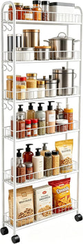6in 6 Tier Slim Rolling Storage Cart with Wheels, White