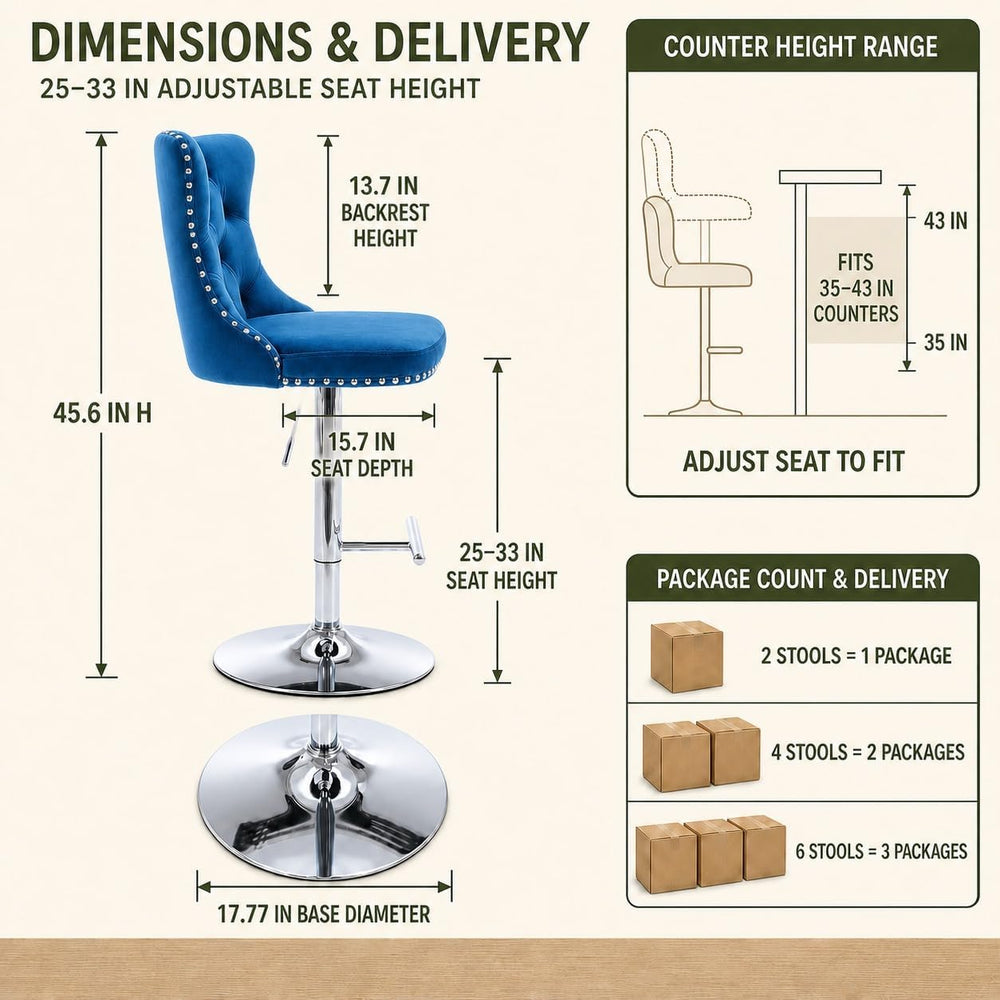 Swivel Counter Height Bar Stools Set of 4, Navy Kitchen Island Barstools, Vel...