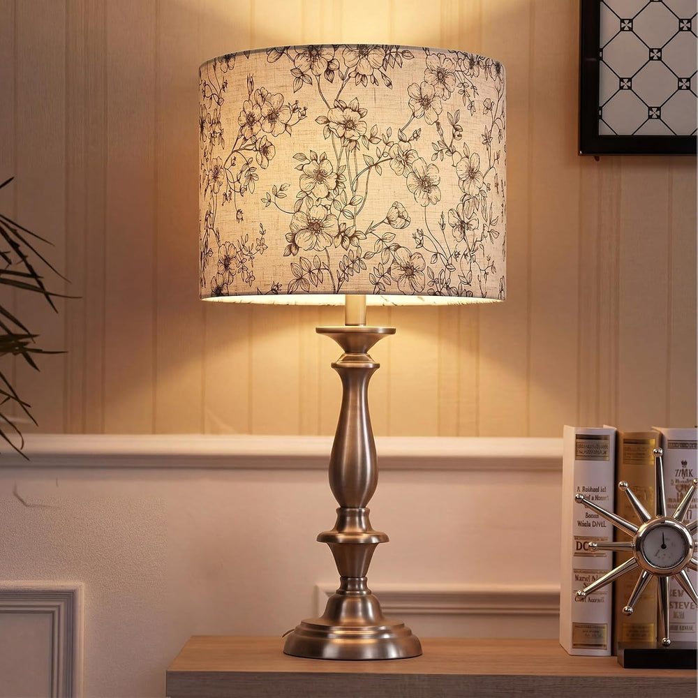 Hortsun 2 Pcs Drum Lamp Shades French Retro Floral Table Lamps Spider