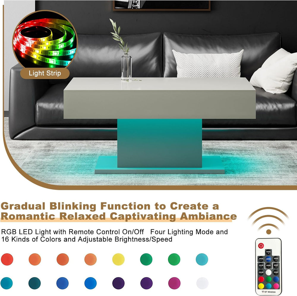 HedoAjim Grey Led Coffee Table for Living Room, Rectangular Center Table