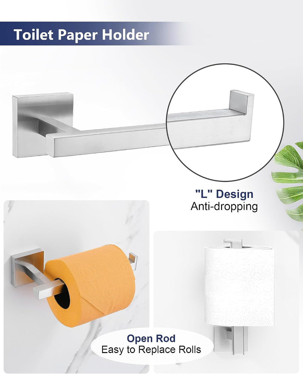 Brushed Nickel Bathroom Accessories, Toilet Paper Holder,Towel Ring & Hooks