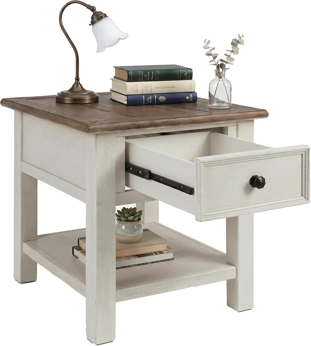 Signature Design by Ashley Farmhouse End Table with Drawer, Antique White