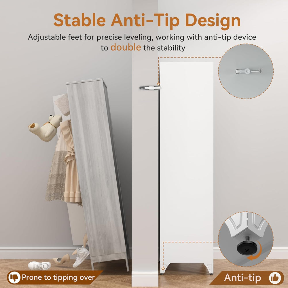 Polup Metal Armoire Wardrobe Closet with Mirror, 71" Tall White Cabinet