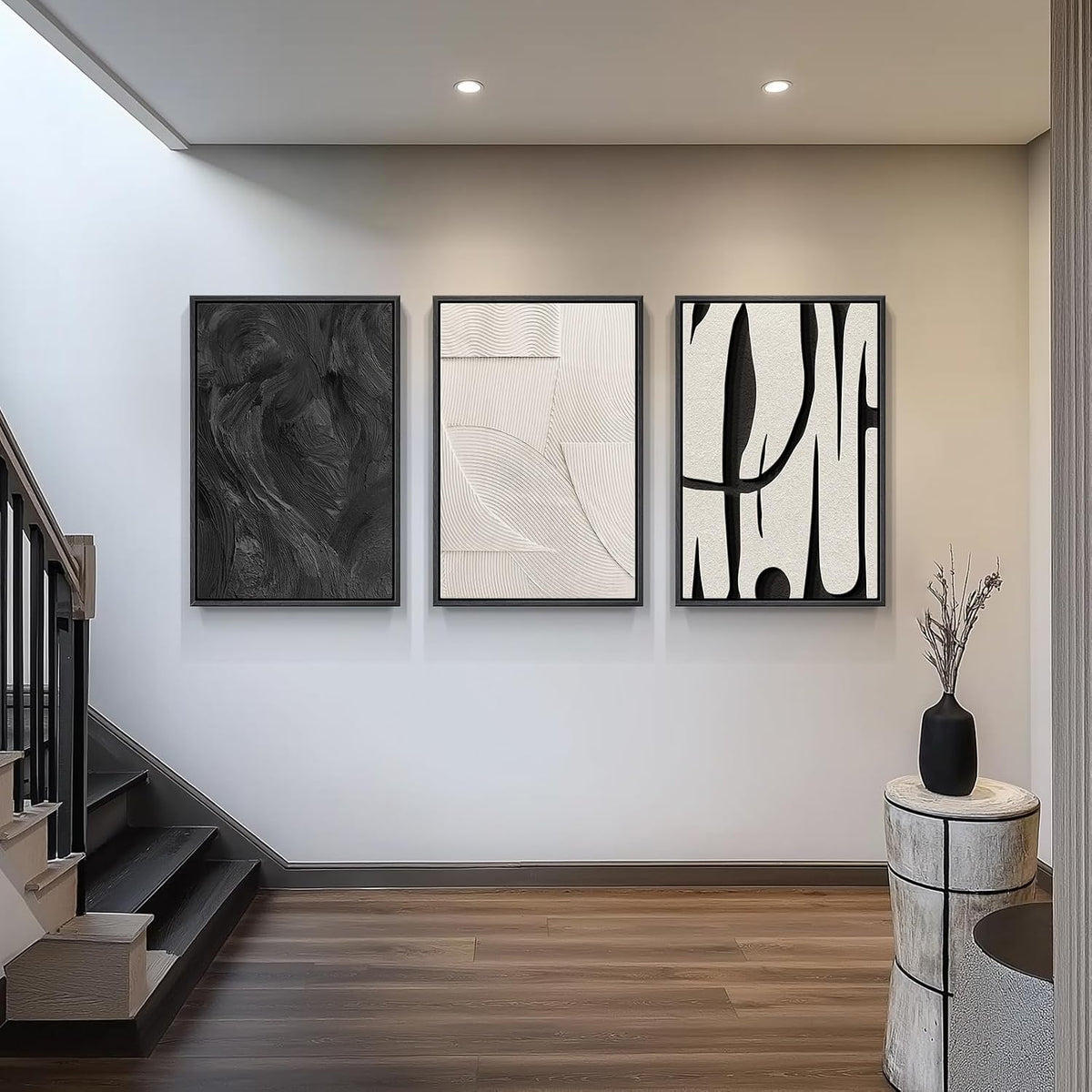Framed Black and White Abstract Wall Art for Living Room, 3 Piece 24x36 In