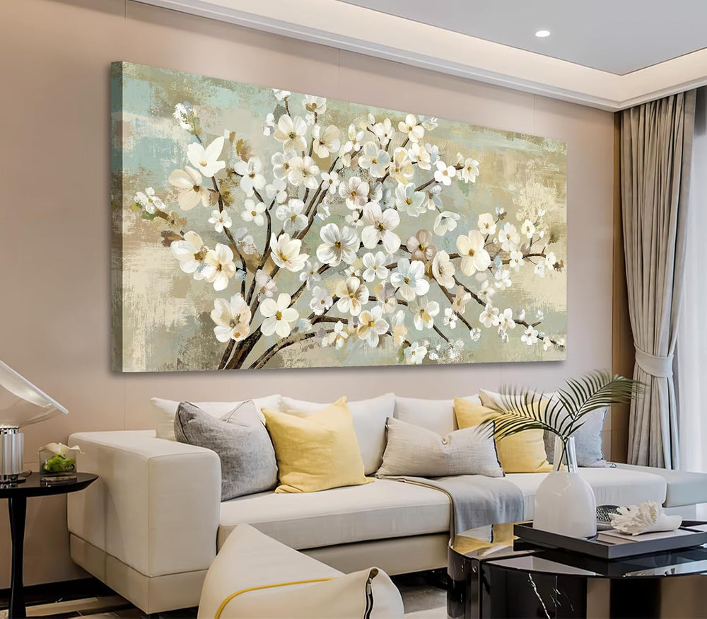 Rustic Brown Beige Canvas Wall Art Flower Branch Botanical Prints, 40x20in