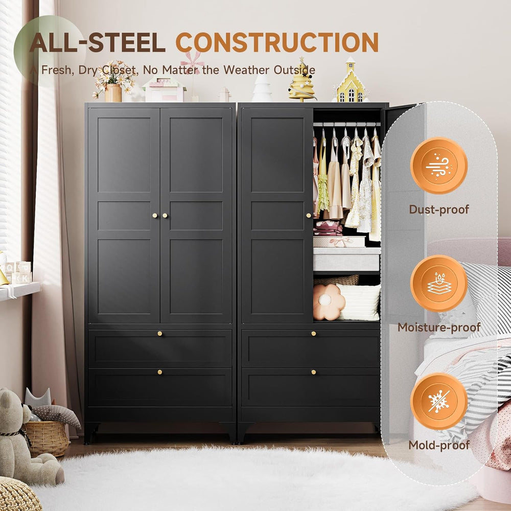 Letaya 71" Metal Wardrobe Cabinets with 2 Drawers,Steel Armoire Wardrobe...
