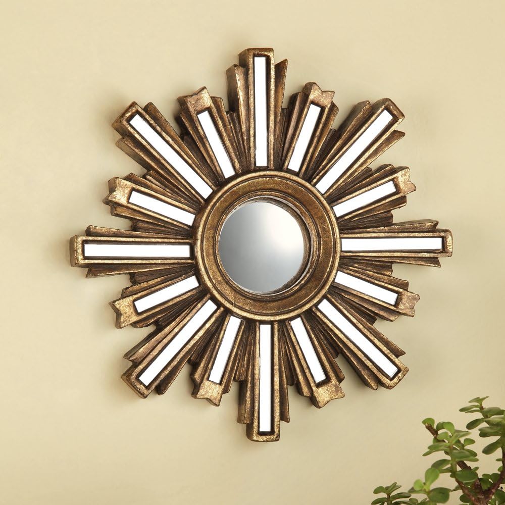 SPI Small Gold Deco Sunburst Convex Wall Mirror