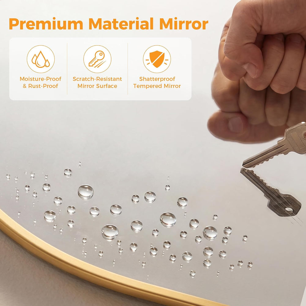 DUMOS 26"x38" Arched Wall Mirror, Bathroom Mirrors for Over Sink, Gold