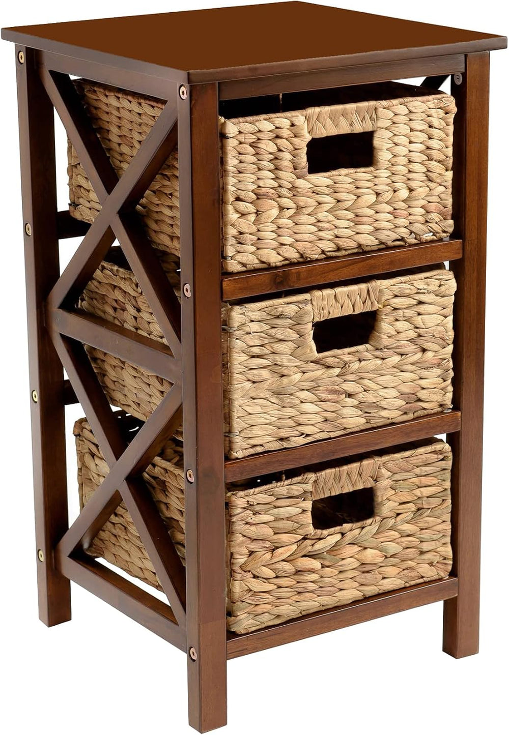 eHemco 3 Tier X-Side End Storage Cabinet, Walnut