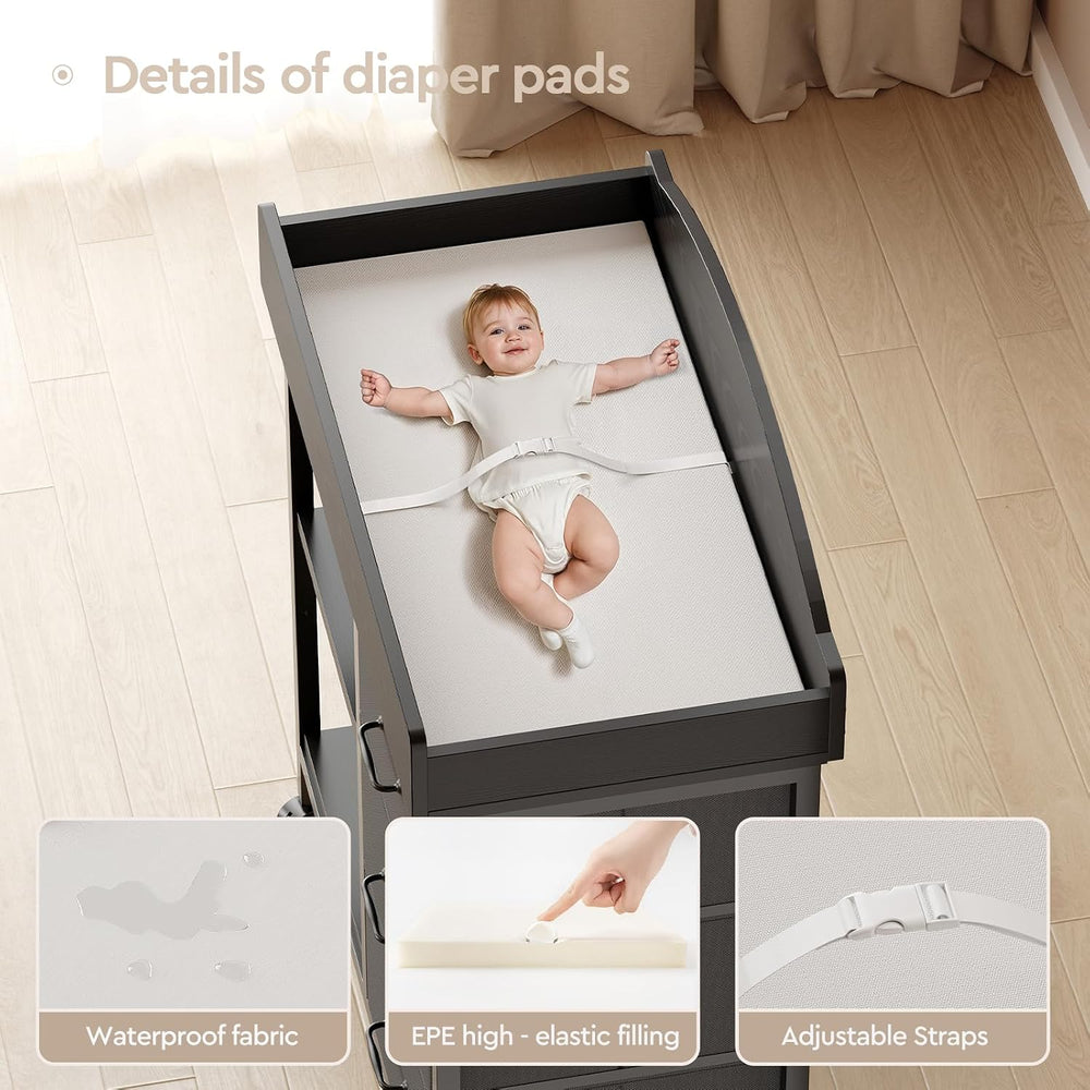 Yetom Changing Table, 3 Drawers&2 Shelves, Changing Table Dresser, Black