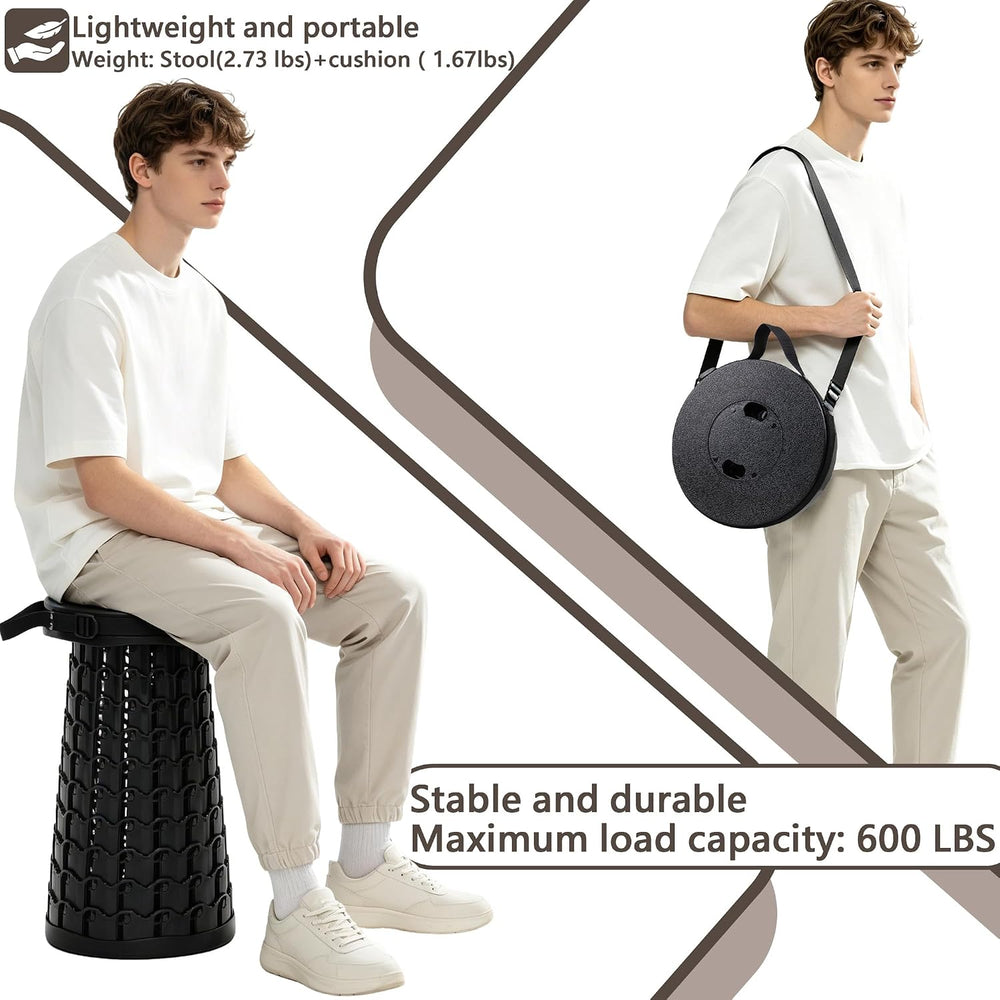 ALEVMOOM Upgraded Telescopic Collapsible Stool with Rotatable Cushion, 600lbs...
