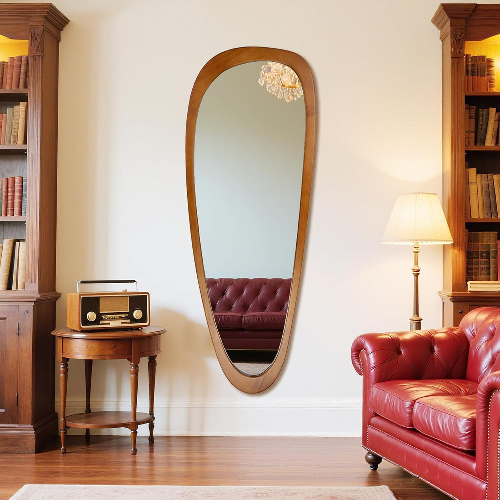 Full Length Irregular Wall Mirror, 60" x 22" Asymmetrical Wood Mirror