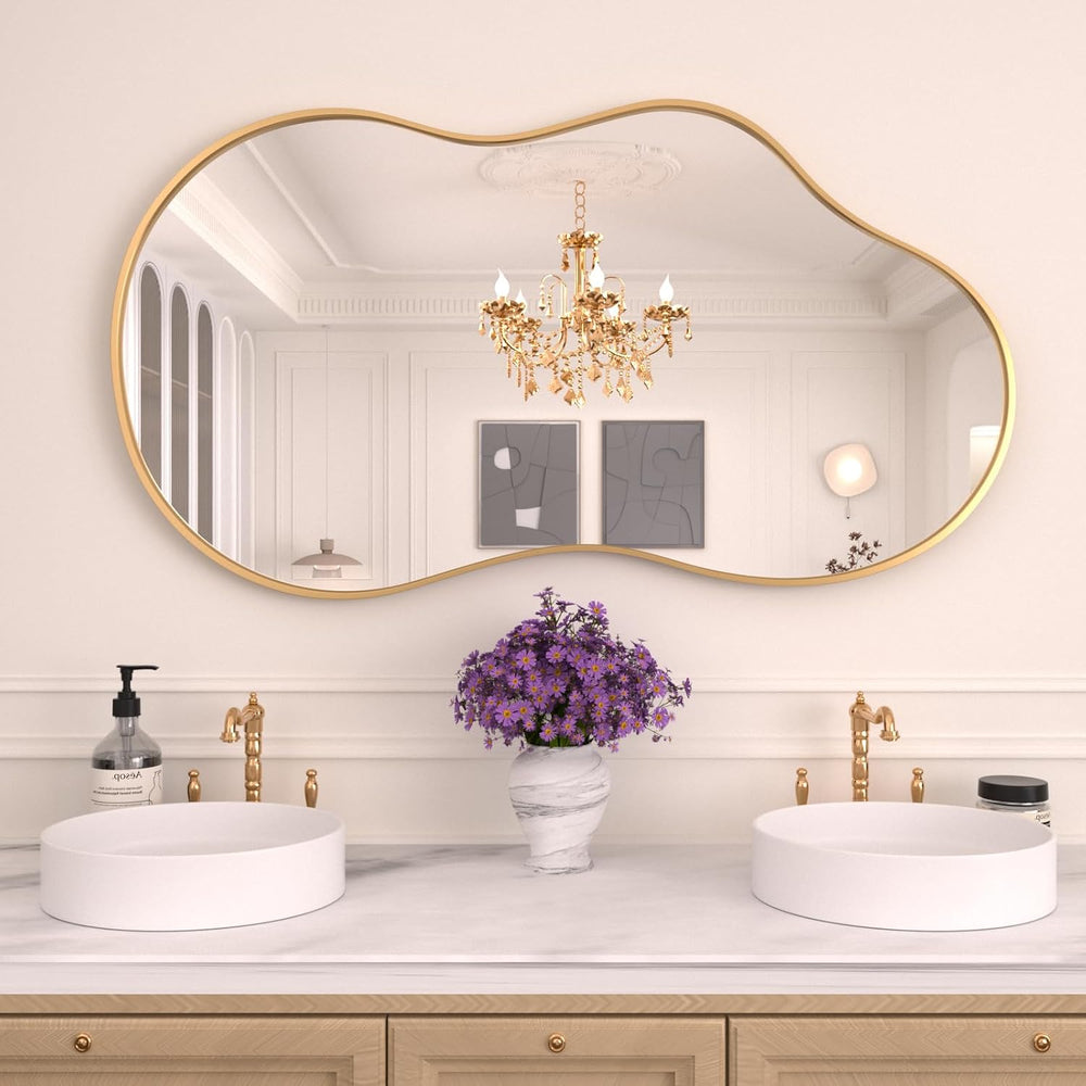 WEER Gold Irregular Wall Mirror for Bathroom 26X46 Inch