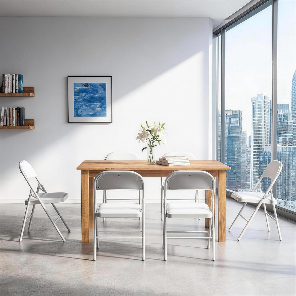 Karl home 6 Pack White Folding Chairs with Padded Seats, 330lbs Capacity