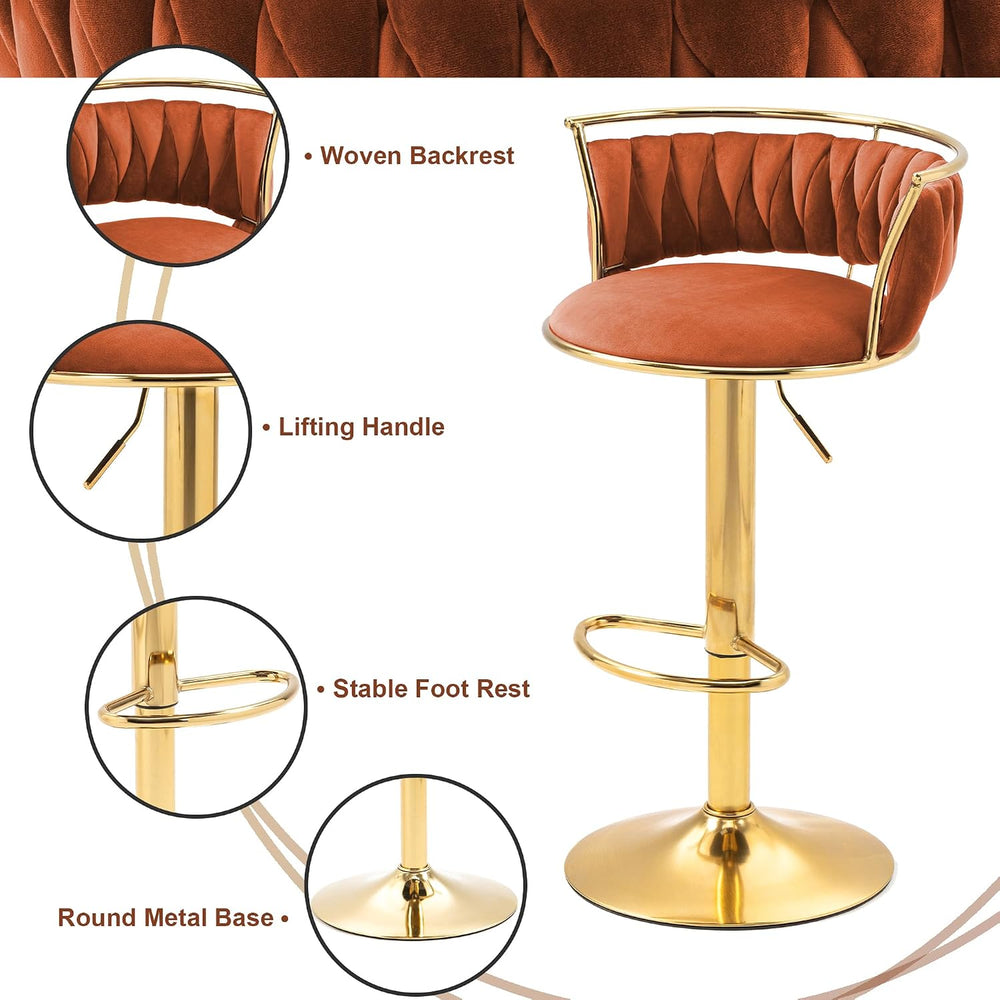 Velvet Swivel Bar Stools, Adjustable Counter Height Bar Chairs with Low Back ...