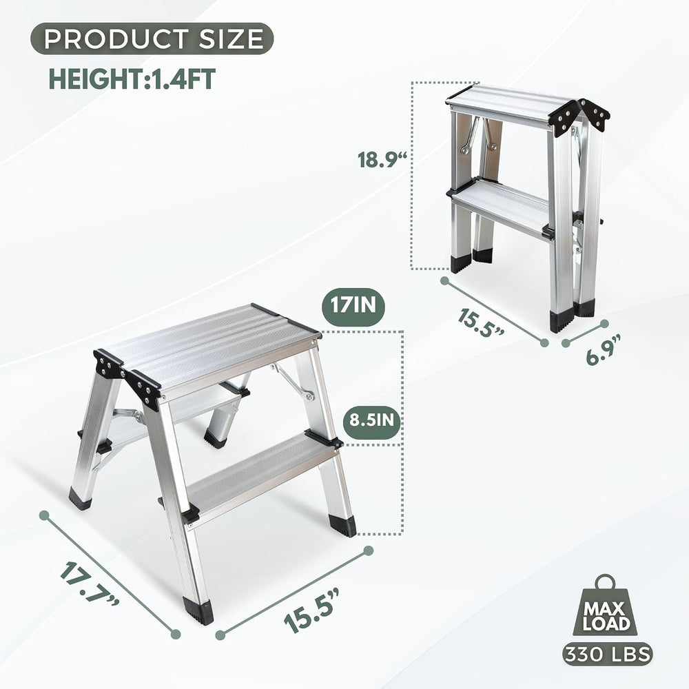 2 Step Ladder, Aluminum Folding Step Ladder, Portable Small Kitchen Step Stoo...