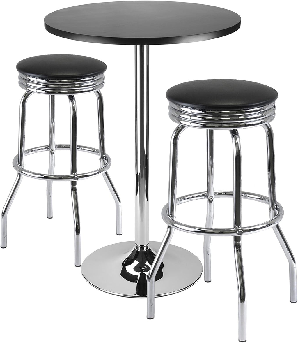 Winsome Summit 3-pc Bar Table with Swivel Seat Stools, Black/Chrome