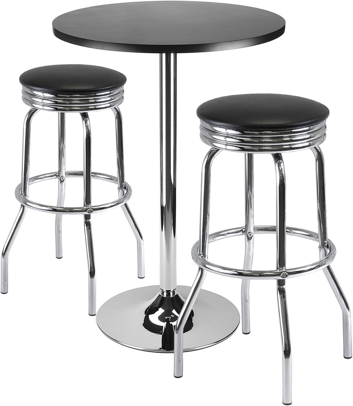 Winsome Summit 3-pc Bar Table with Swivel Seat Stools, Black/Chrome