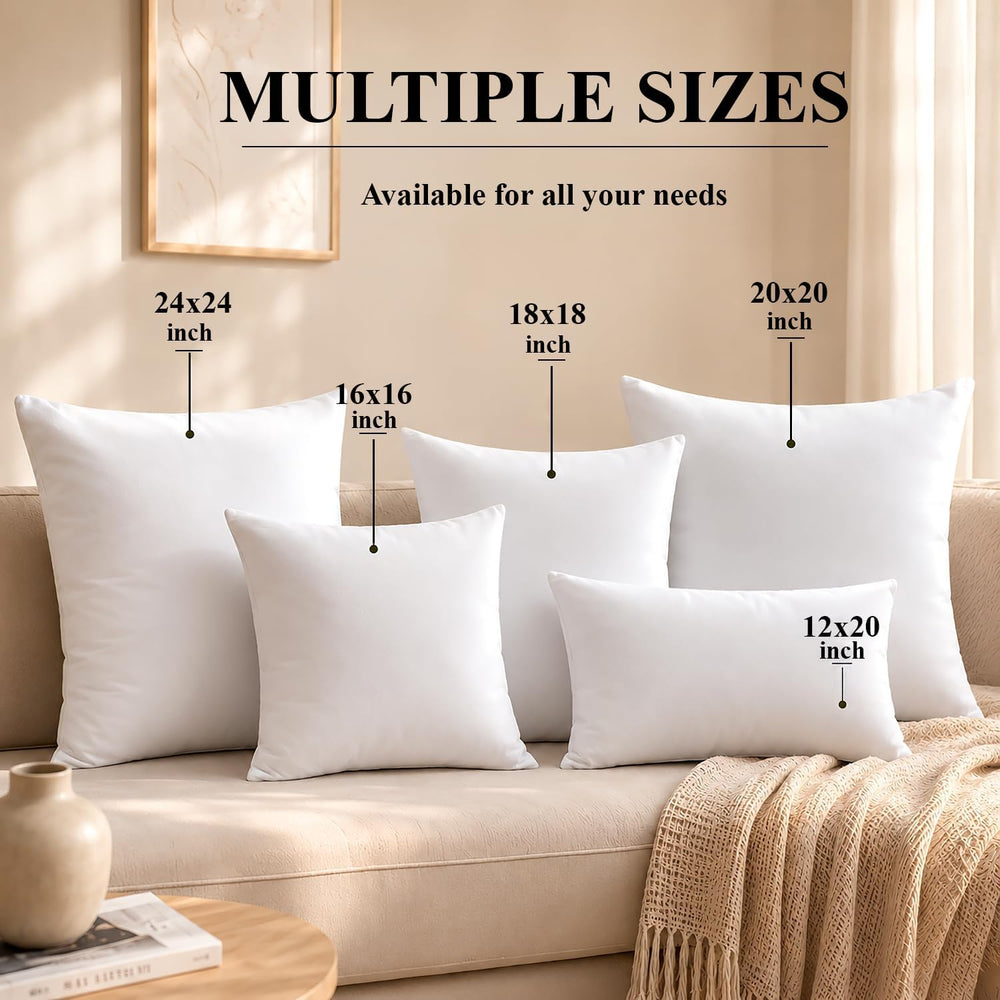 Ridhi White Throw Pillow Inserts, 20x20 Inch, Pack of 4, Down Alternative