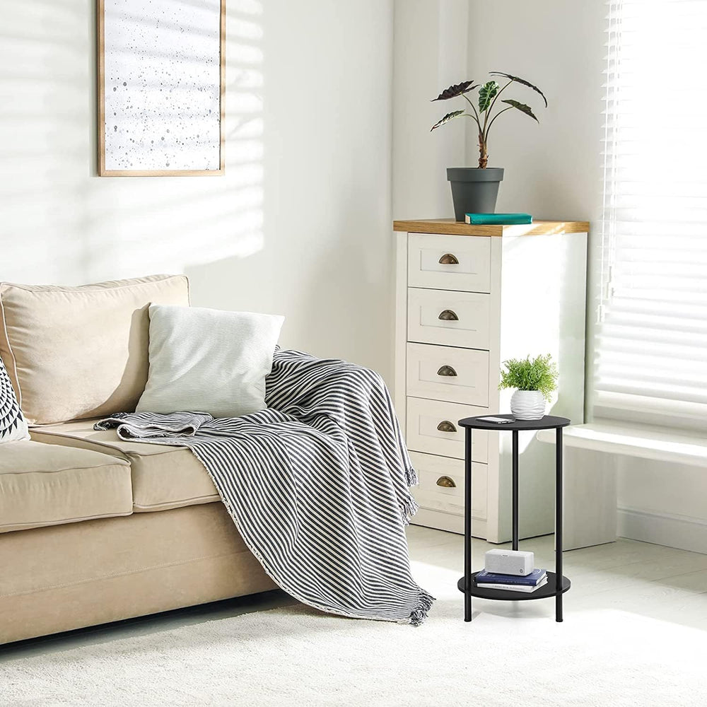 Small Round Side Table Set of 2, 2 Tiers Small Space End Tables for Bedroom
