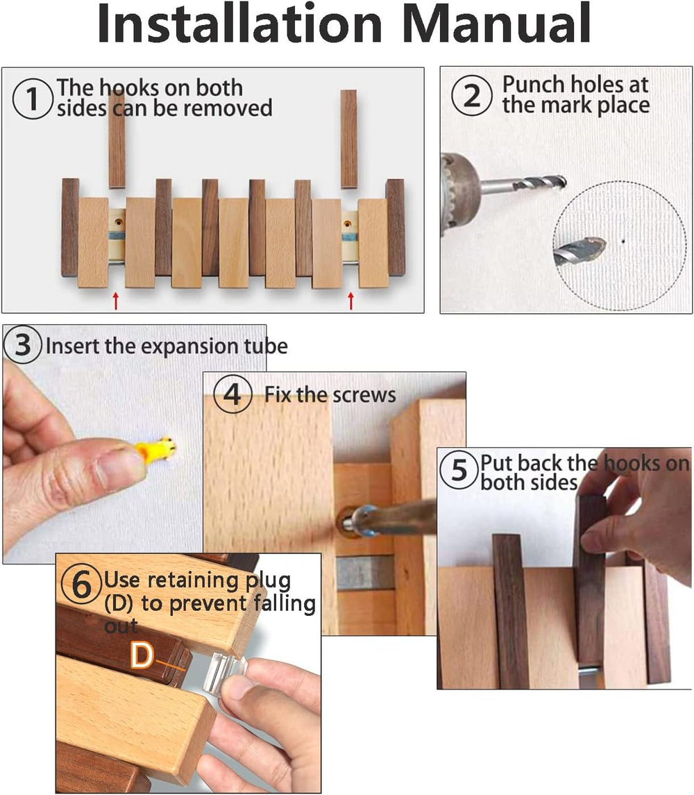 Coat Rack Wall Mount Wood, 6 Flip-Down Magnetic Hooks