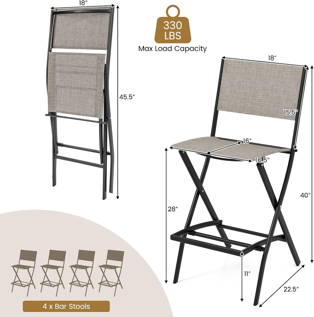COSTWAY Outdoor Patio Folding Bar Chair Set of 4 with Metal Frame, Footrest