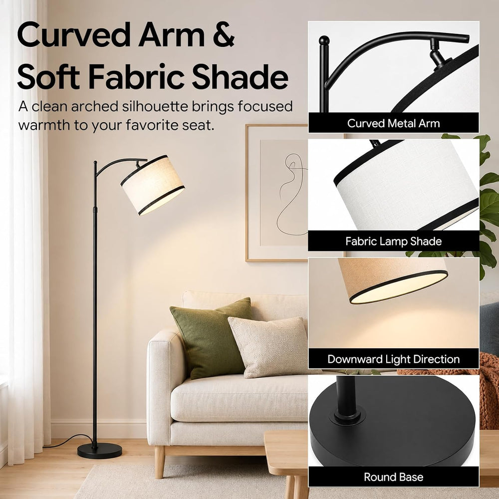 BySea Dimmable Arc Floor Lamp, Adjustable Over Couch Lamp, Remote Control