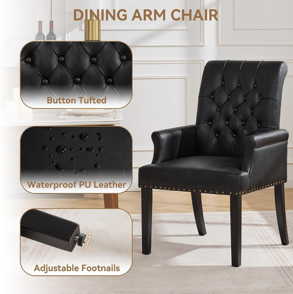 WUTUTUEE PU Leather Dining Chair with Arms, Upholstered Tufted High Back Dini...