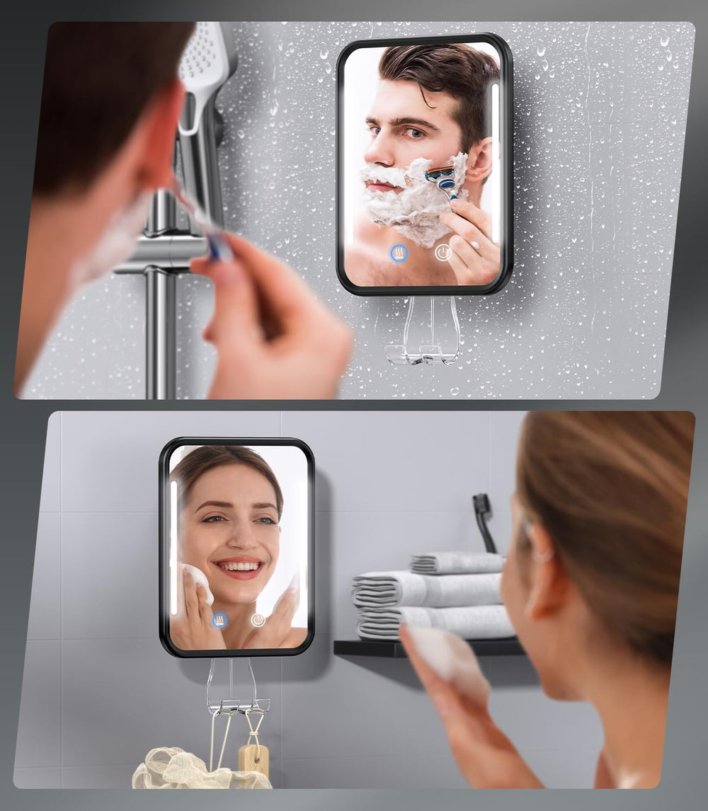 Gospire Heated Shower Mirror Fogless for Shaving with Light - Black