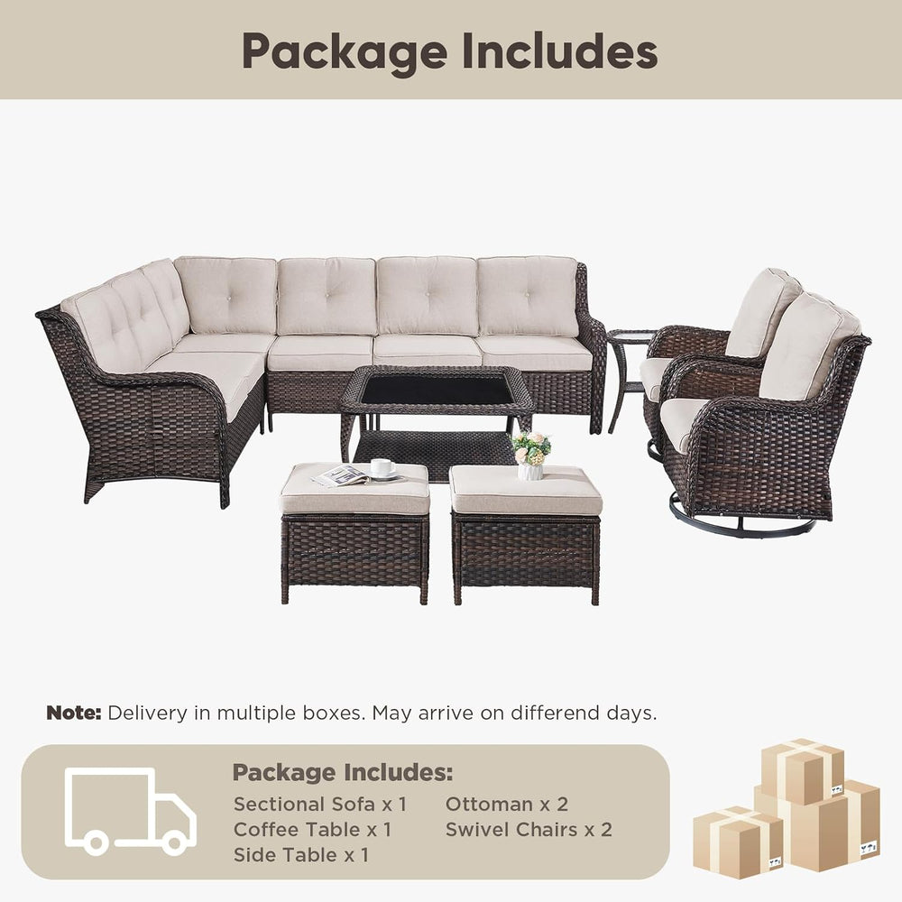Belord 8 Piece Wicker Patio Furniture Set, Outdoor Swivel Rocker Chairs Set o...