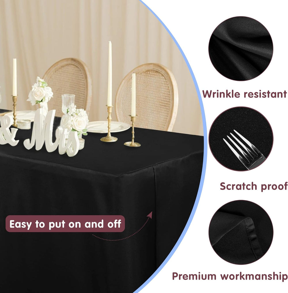Fitted Table Cloths For 6 Foot Rectangle Tables,Vendor Booth 6 Pack Black