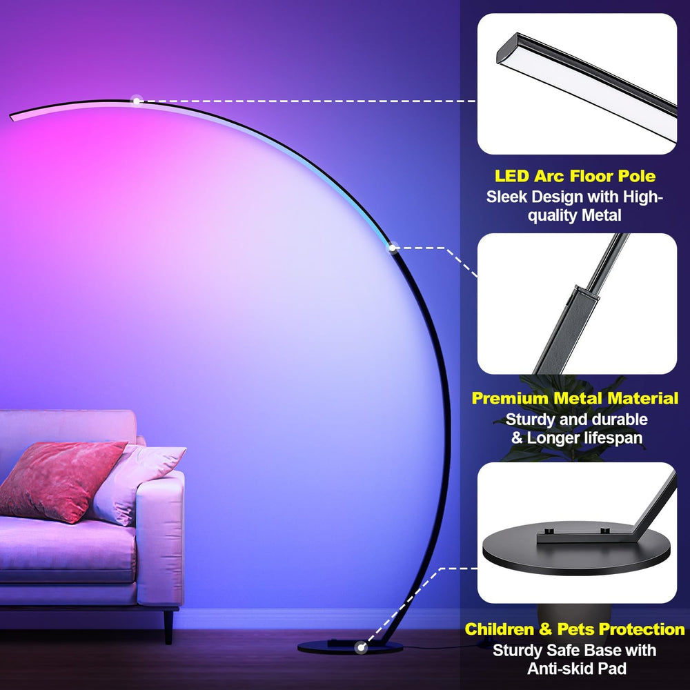 RGB Floor Lamp with 3 Color Temperatures, Ultra Bright 1800LM Smart Arc LED F...