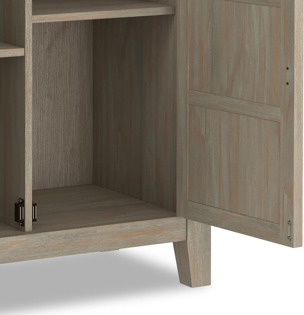SIMPLIHOME Burlington 30" Wide Solid Wood Cabinet in Distressed Grey