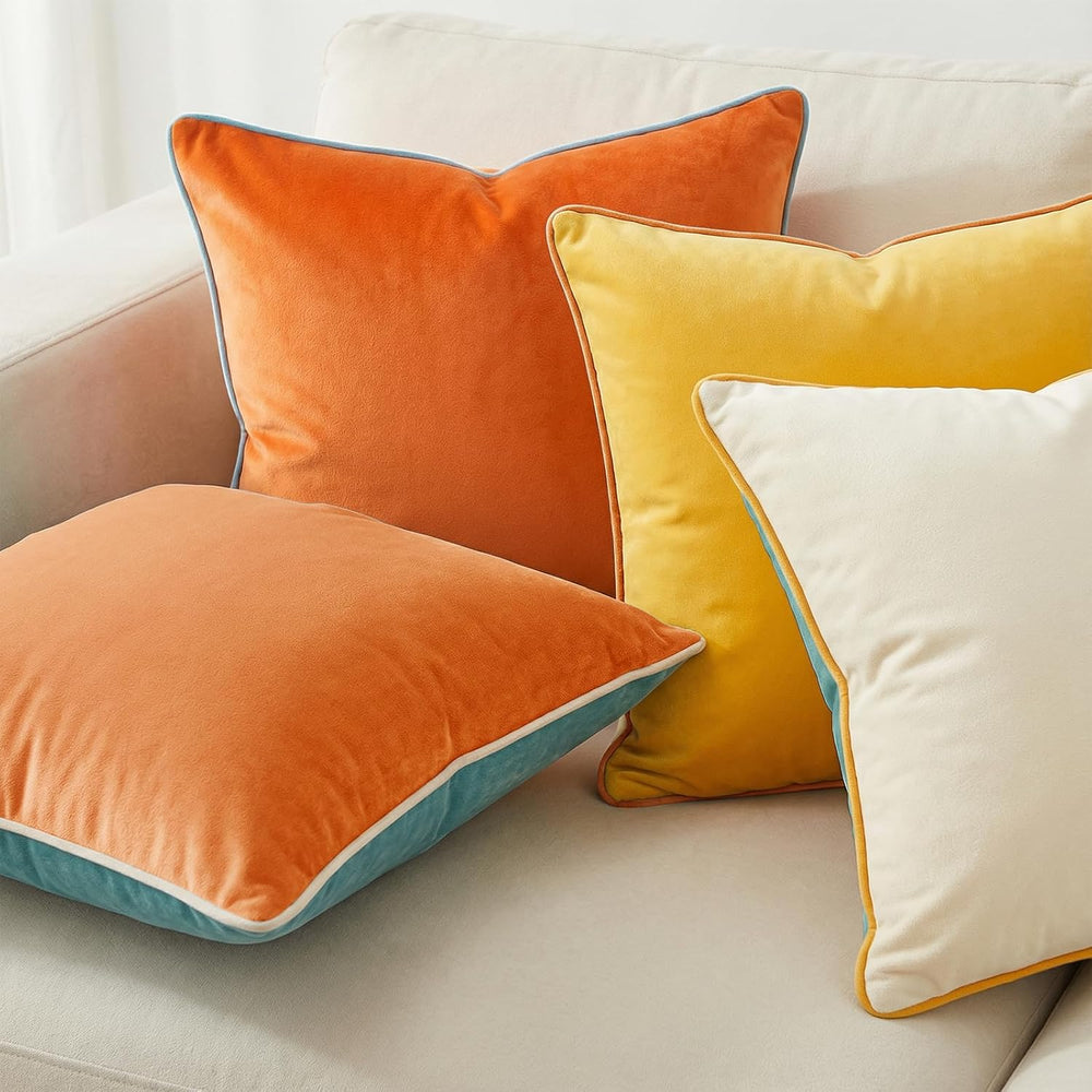 Mecatny Velvet Decorative Throw Pillow Covers 20x20 Set of 4 Orange/Yellow