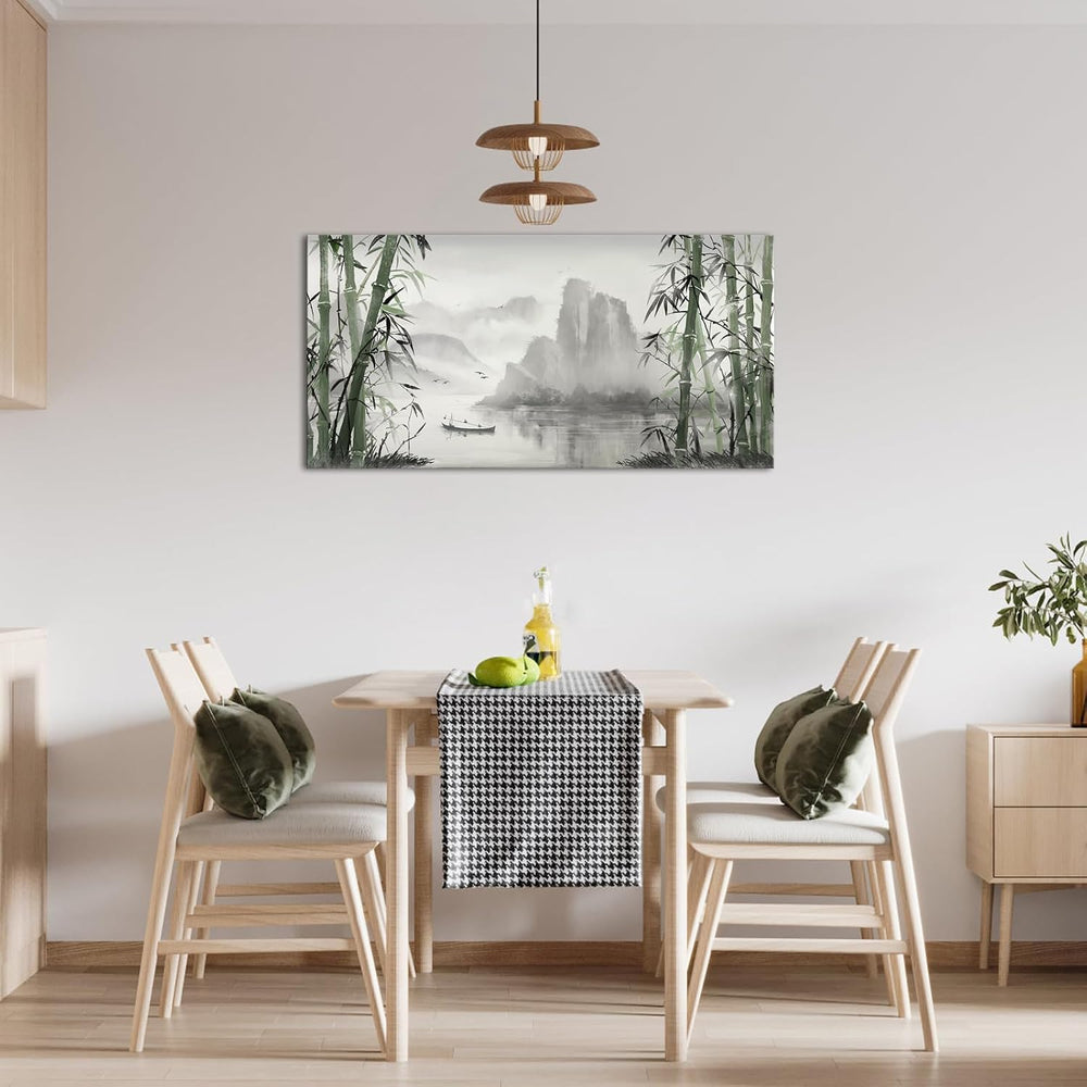 Biuteawal Black and White Nature Landscape Wall Art Green Bamboo Picture Canv...